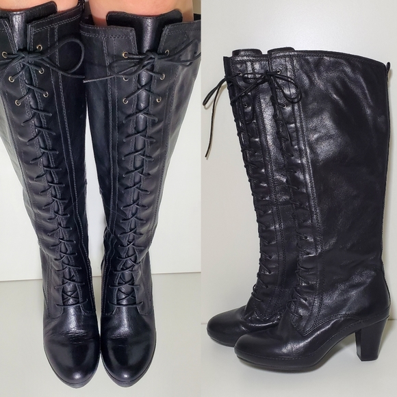clarks lace up knee high boots